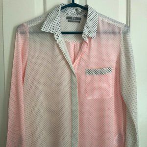 Uniqlo Pindot Colourblock 100% silk blouse Sz XS